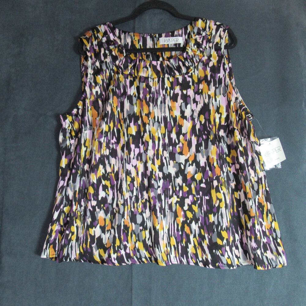 KASPER Top Womens 2X Multicolor Enchanted Forest Sleeveless Blouse Office NWT